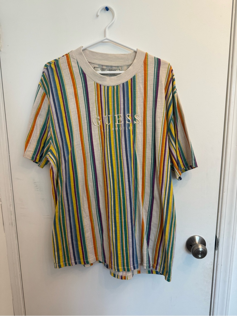 Guess Multicolor Vertical Stripe Logo T-Shirt